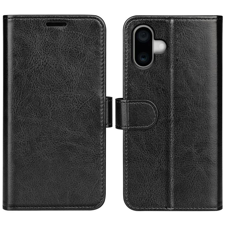 Sort lædercover med standerfunktion til iPhone 16 Plus