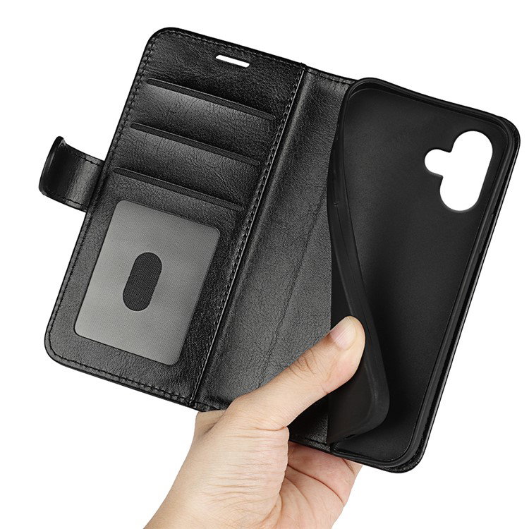 Sort lædercover til iPhone 16 Plus med kort i lommen