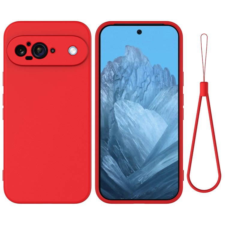 Google Pixel 9 Silikone Cover med Håndrem Rød bagside