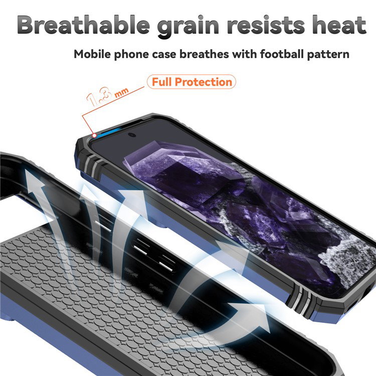 Frontbillede af Google Pixel 8a med blåt cover