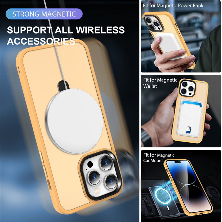 Orange iPhone 16 Pro Max cover med MagSafe setup